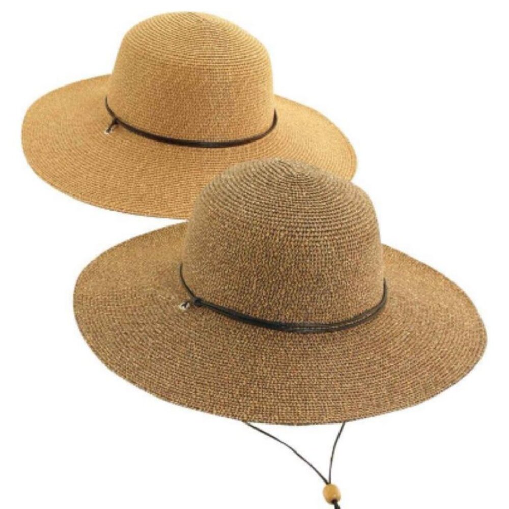 SCALA Women's "CLEO" Fine Braid Raffia Round Crown w/ 4” Brim & Chin Cord